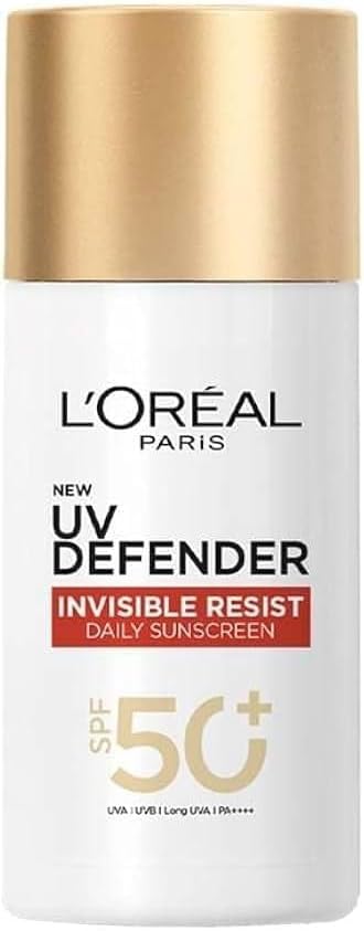L’Oreal Paris Uv Defender Invisible Resist Daily Sunscreen Spf50+ Pa++++ 50Ml | Lightweight, Waterproof, Sweatproof & Protects From Pollution & Dust