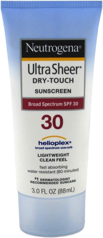 Neutrogena Ultra Sheer Dry-Touch Sunscreen Lotion, Broad Spectrum SPF 55 UVA/UVB Protection, Oxybenzone-Free, Light, Water Resistant, Non-Comedogenic & Non-Greasy, Travel Size, 3 fl. oz