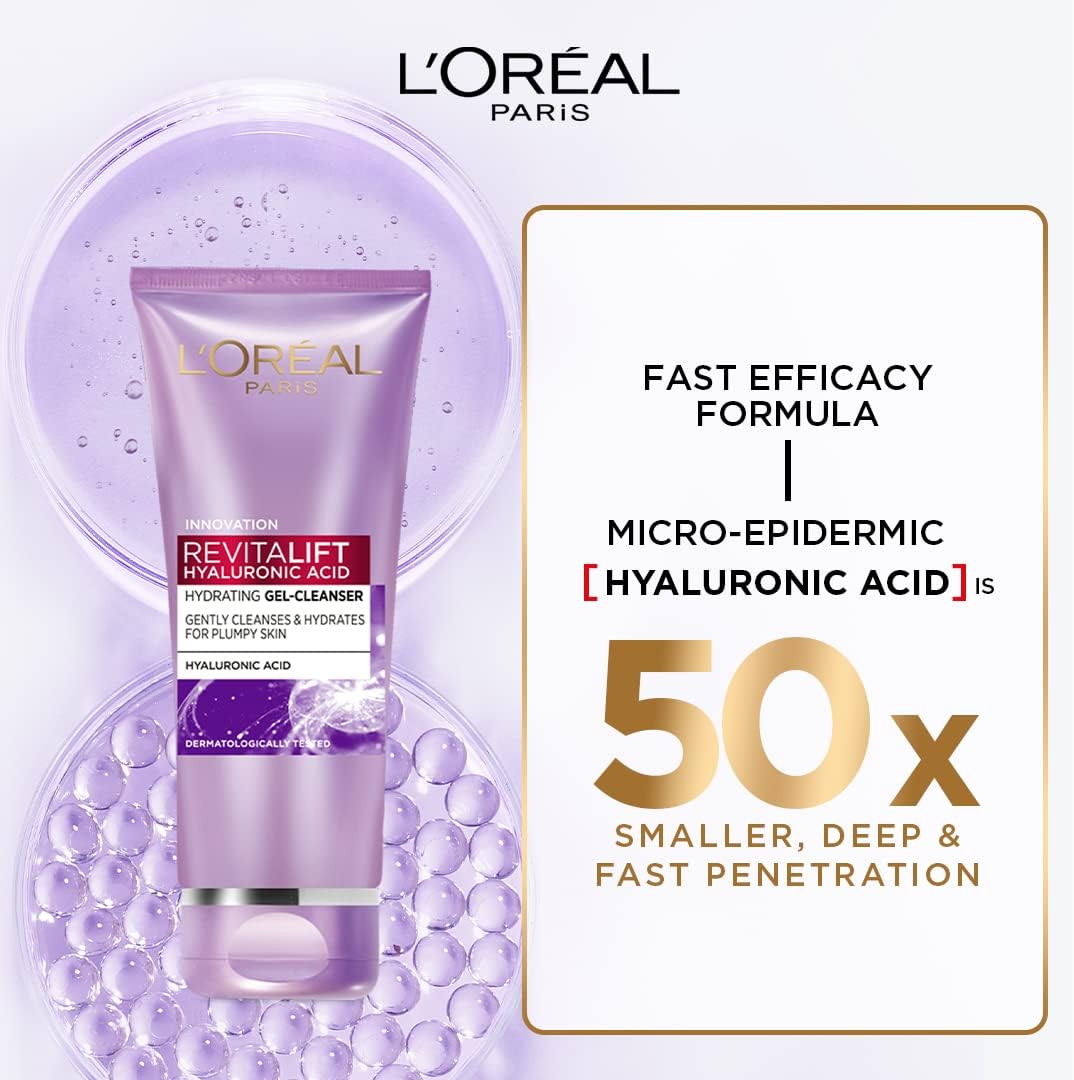 L’Oréal Paris L'Oreal Revitalift Gel Cleanser, Gentle Cleansing and Hydration, With Hyaluronic Acid, 100 ml