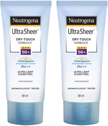 Neutrogena Ultra Sheer Sunscreen SPF 50+ | Broad Spectrum UVA/UVB | Blue light protect | No White Cast | Water resistant Ultra light & Non sticky | Oily, Dry & Sensitive Skin | 30 g (Pack of 1)