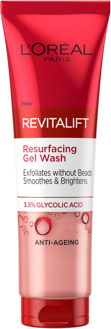 L'ORÉAL Paris 3.5% Glycolic Acid Cleanser, Revitalift Glycolic Resurfacing Gel Wash, Gently Exfoliates To Smooth & Brighten Skin – 150ml