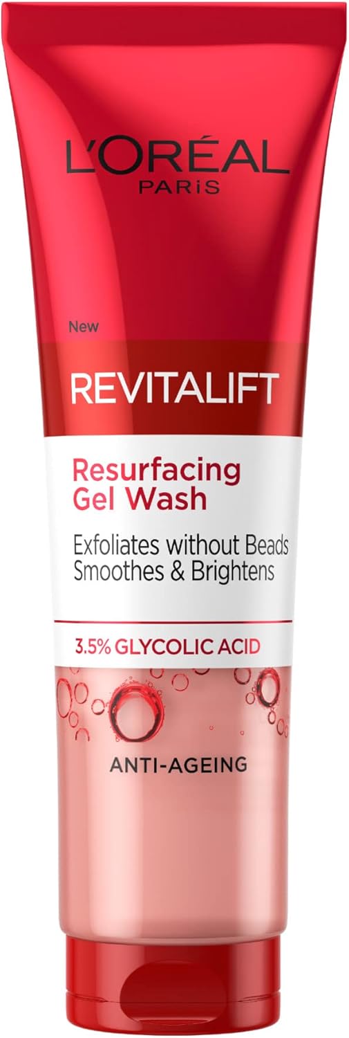 L'ORÉAL Paris 3.5% Glycolic Acid Cleanser, Revitalift Glycolic Resurfacing Gel Wash, Gently Exfoliates To Smooth & Brighten Skin – 150ml