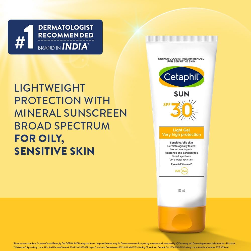 Cetaphil Sun Spf 30 Sunscreen Gel, White, Hydrate & Nourish With Chemical Free Sun Protection,100 ml