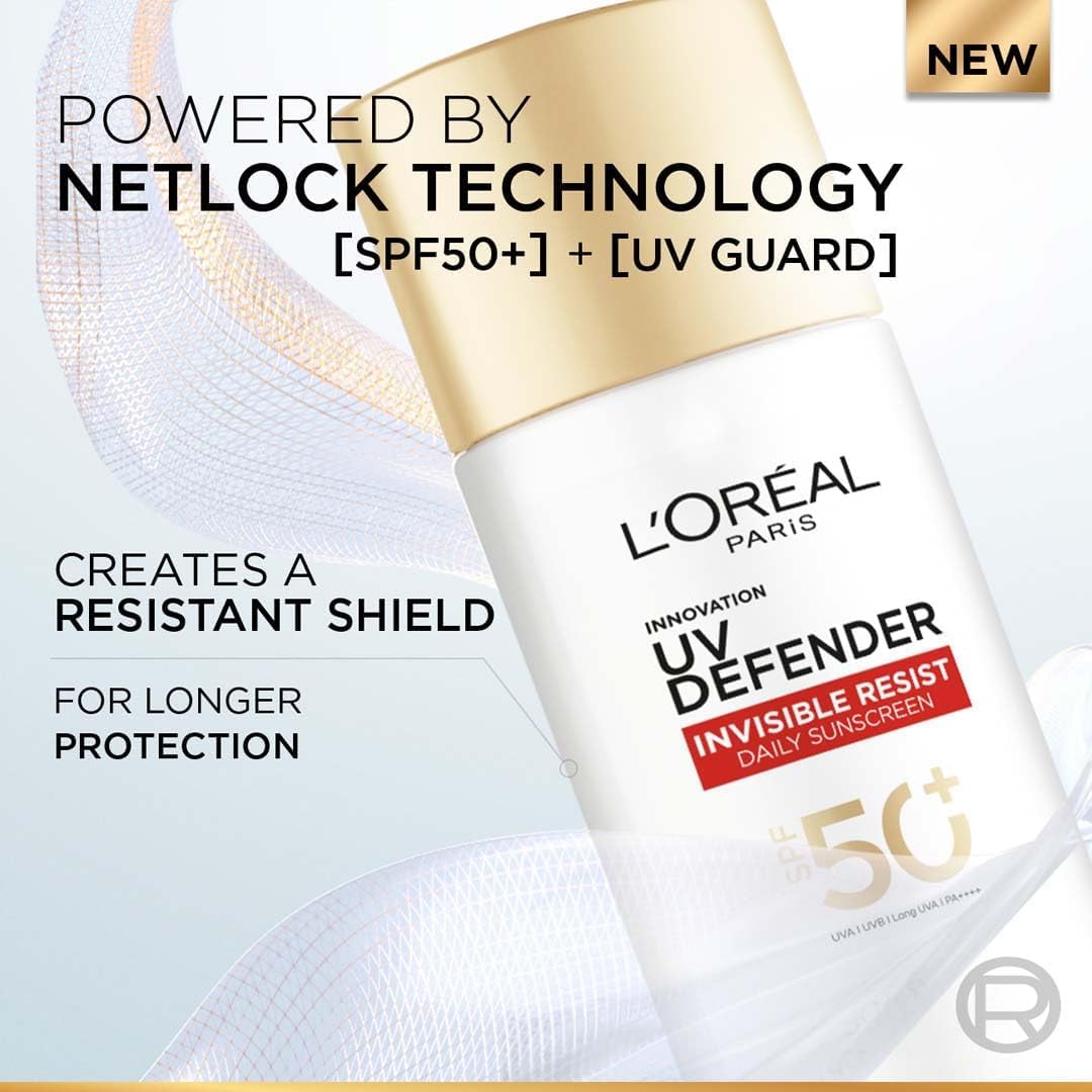 L’Oreal Paris Uv Defender Invisible Resist Daily Sunscreen Spf50+ Pa++++ 50Ml | Lightweight, Waterproof, Sweatproof & Protects From Pollution & Dust