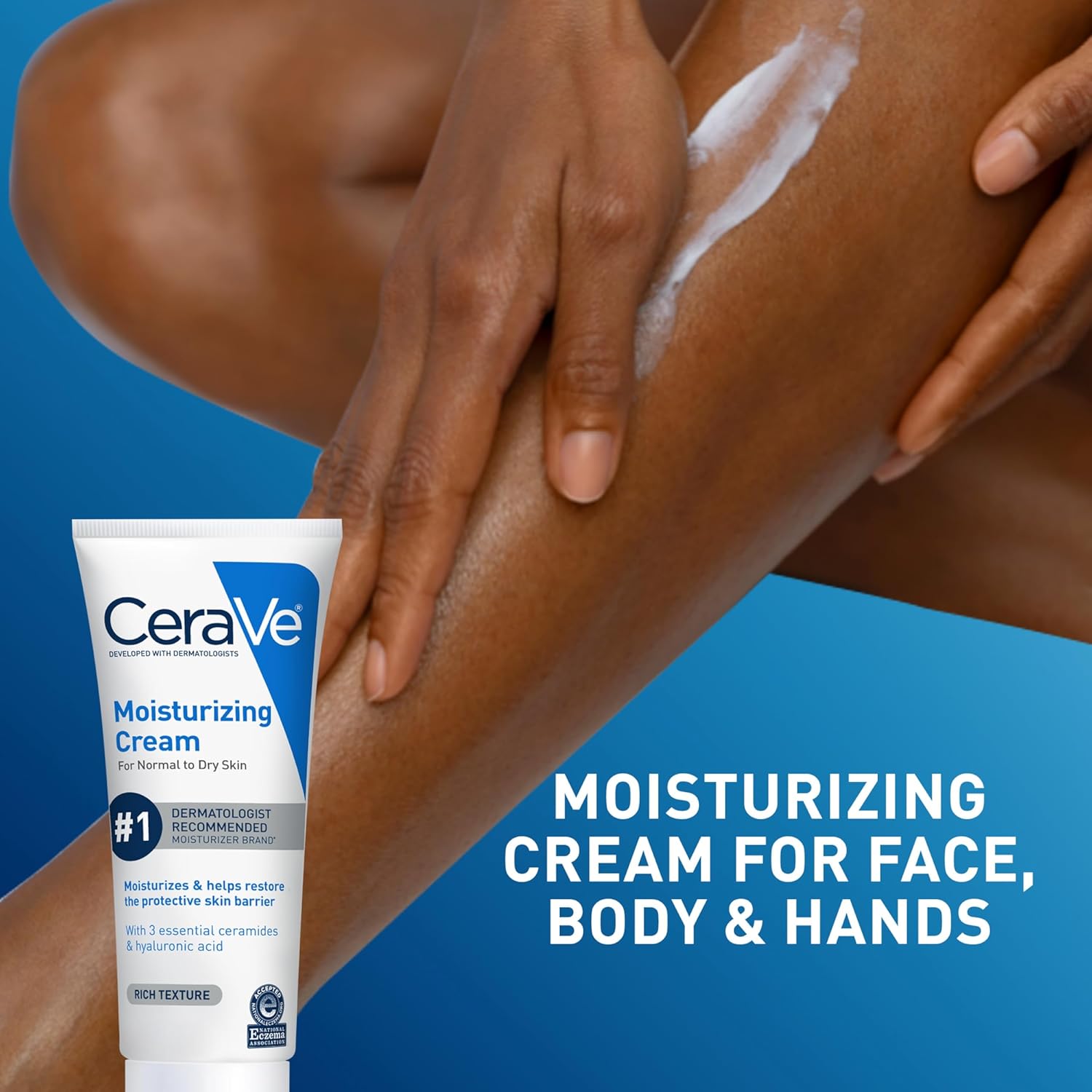 CeraVe Moisturizing Cream, Body and Face Moisturizer for Dry Skin, Body Cream with Hyaluronic Acid and Ceramides, 19 Ounce